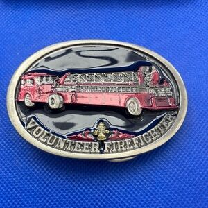 C&J Inc Volunteer Firefighter Pewter Belt Buckle MADE IN USA 1986 Vintage